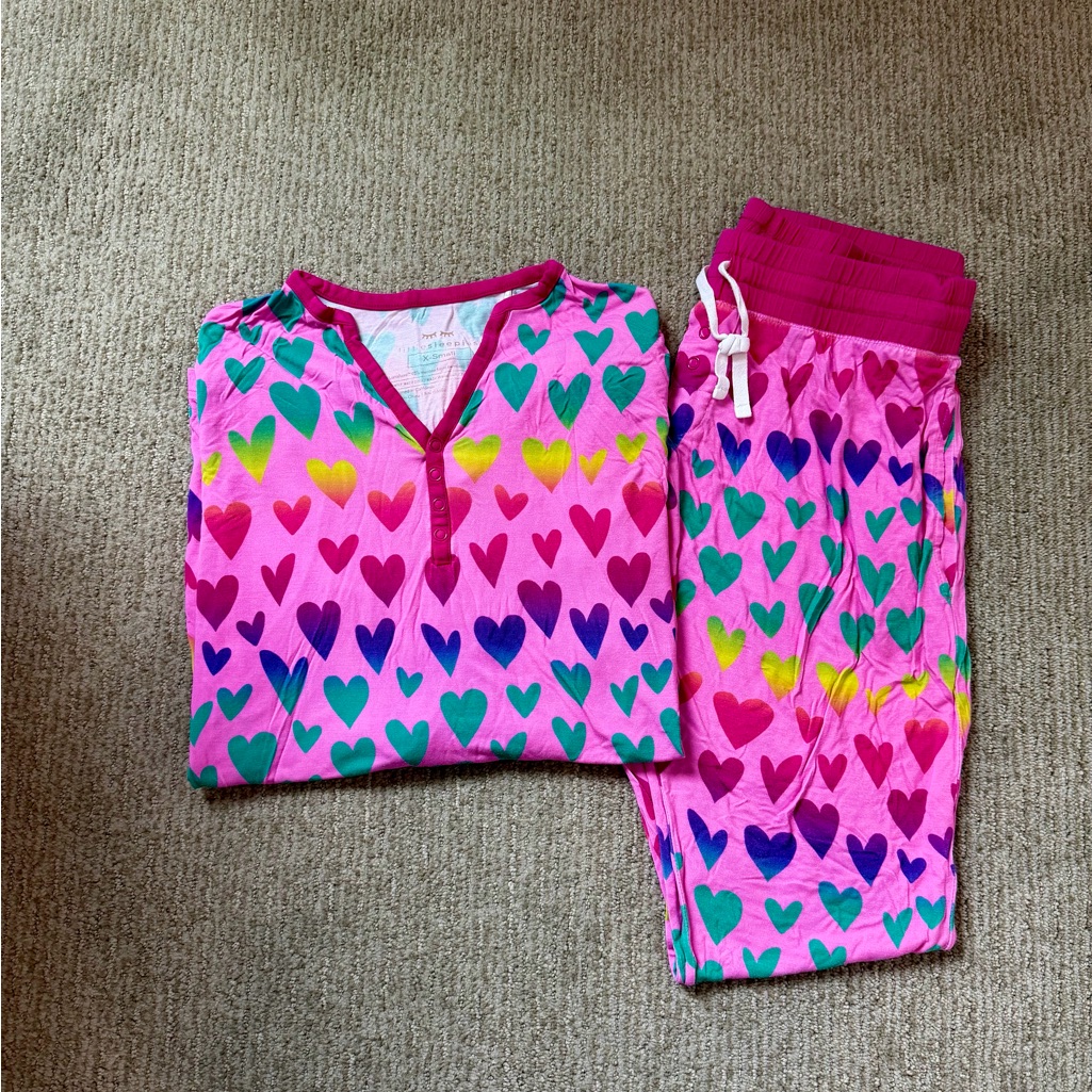 Little Sleepies - Women’s Xs Bright Hearts Bamboo Pajamas - Long Sleeves/Pants